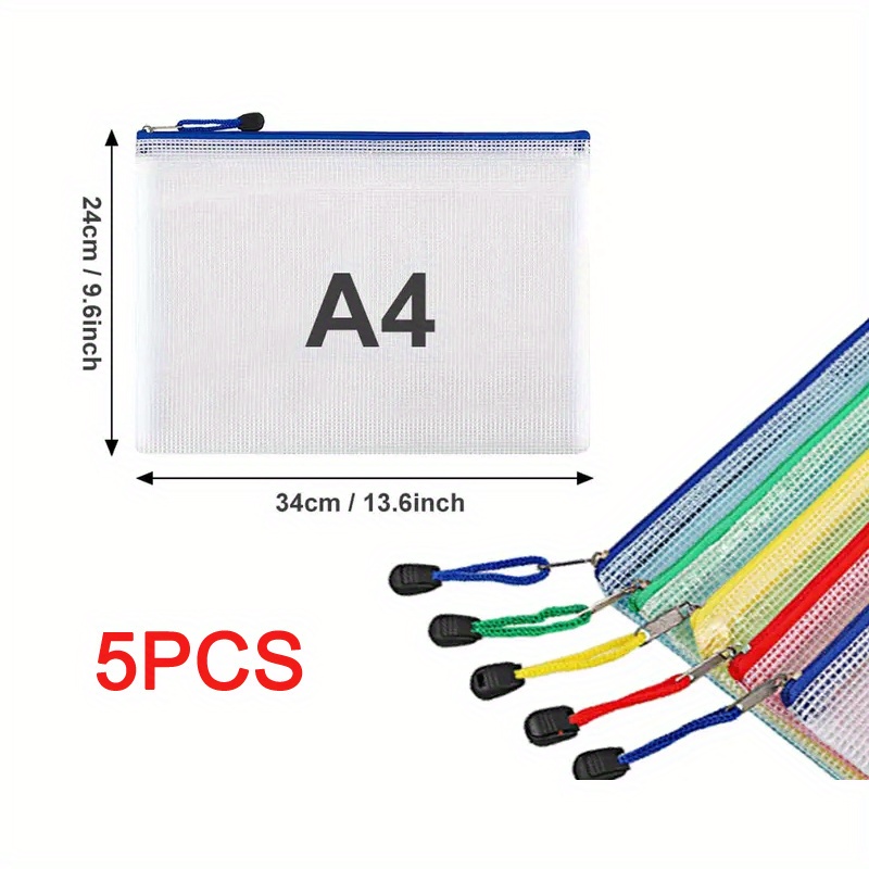 5pcs A4/a5 Mesh Zipper Pouch Nylon Mesh Document Bag Waterproof