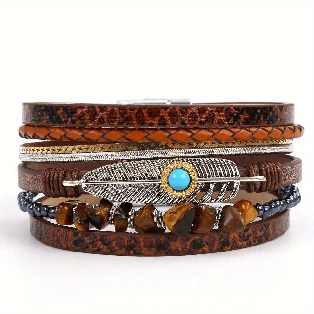Multi-layer Bracelet Pu Leather Magnetic Buckle Bohemian Wrap Bracelet  Vintage Style Hand Jewelry Snakeskin Pattern - Temu