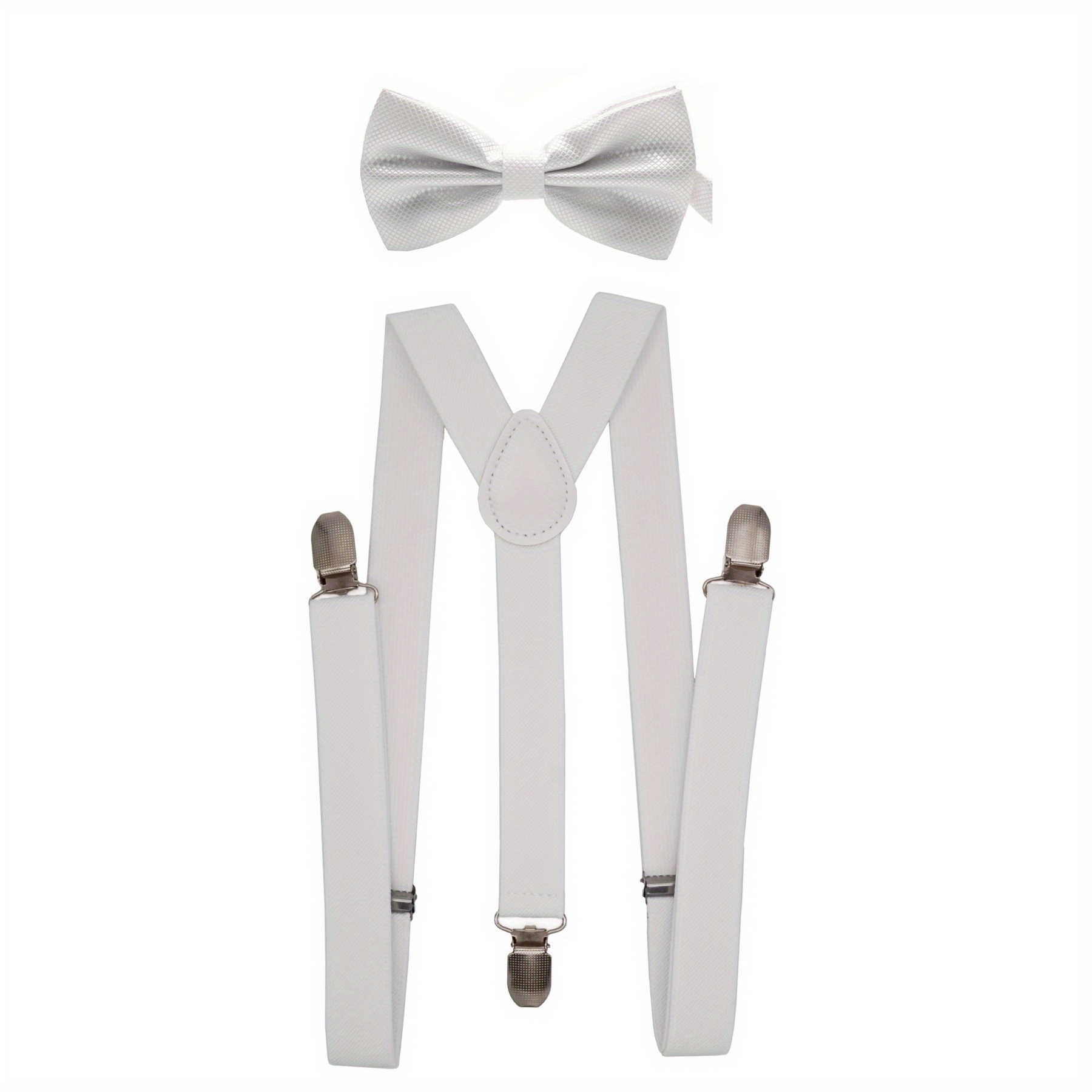 Luxury Divas White 1.5 Wide Stretch Clip On Braces Suspenders at   Men's Clothing store: Apparel Suspenders