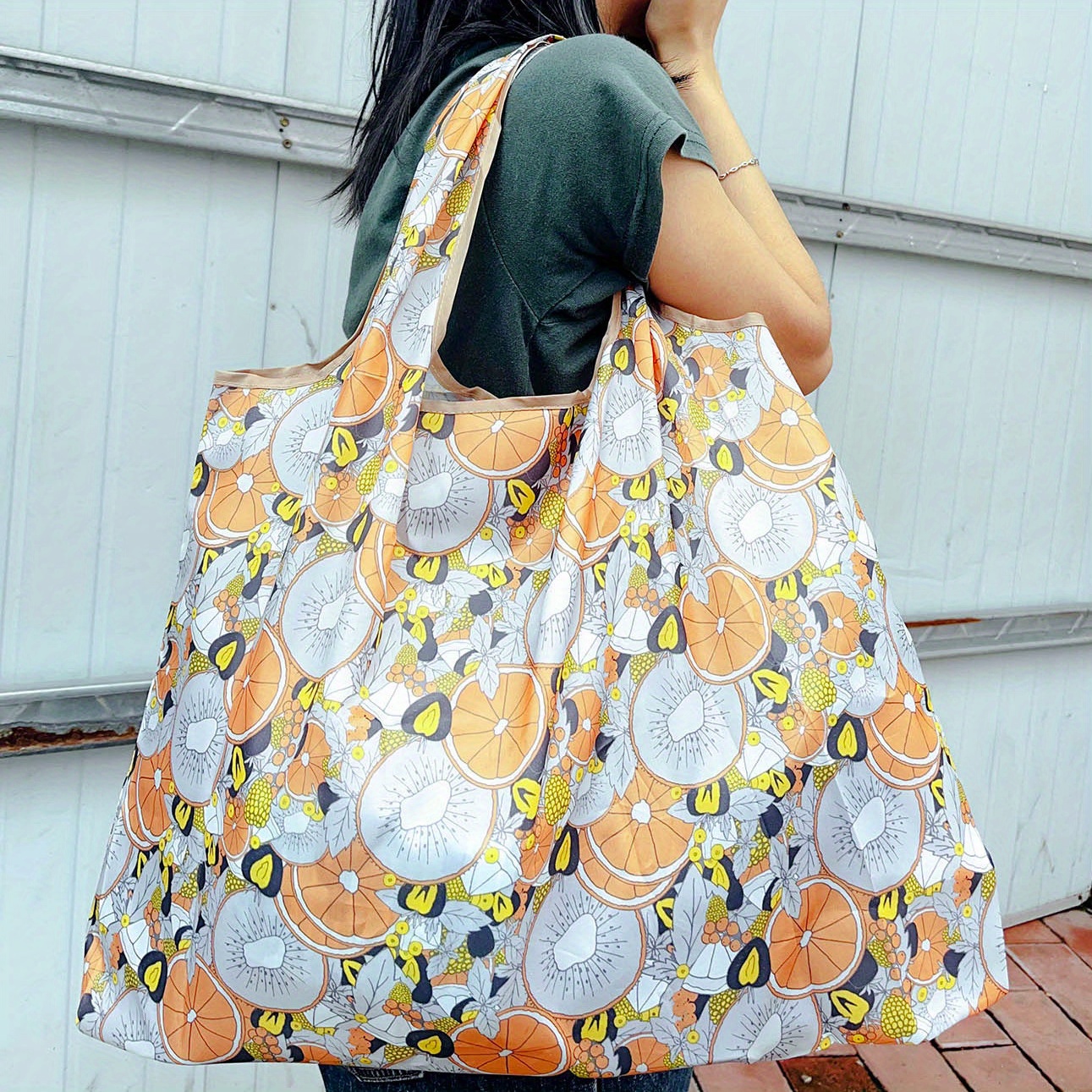 Floral Graphic Shopper Shoulder Tote Bag, Portable Lightweight