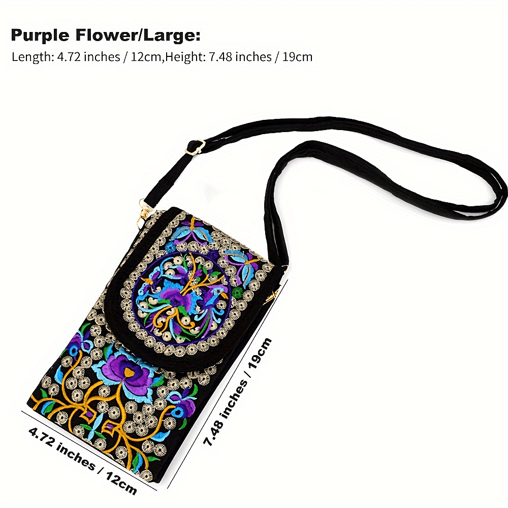 TEMU Retro Boho Embroidered Phone Bag, Mini Ethnic Shoulder Bag For Women