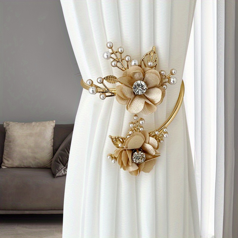 TEMU 1pc Elegant Metal Faux Pearl Curtain Holdback With Three-dimensional Flower Design - Perfect For Bedroom, Office, Kitchen, Living Room, And Study - Adds A Touch Of Luxury To Your Home Decor