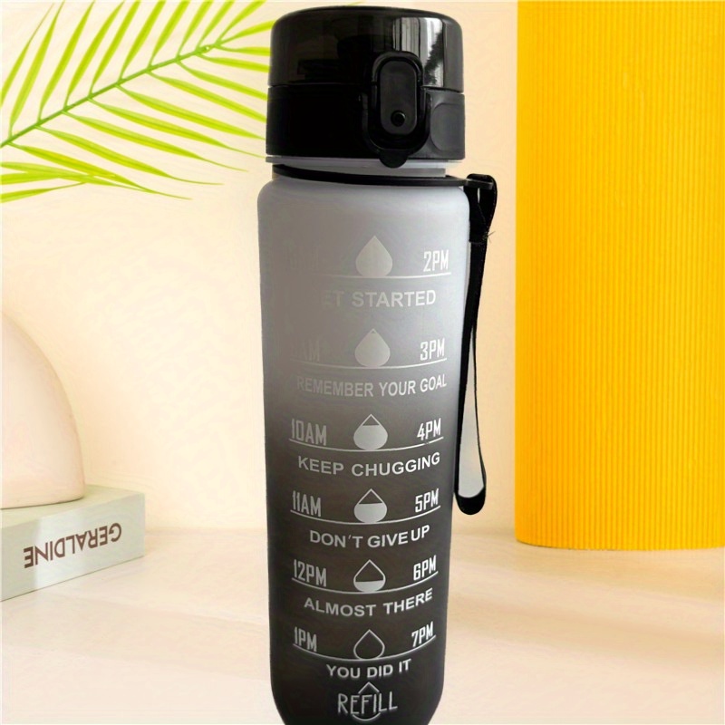 32oz Motivation Water Bottle with Time Marker | Dishwasher Safe Black