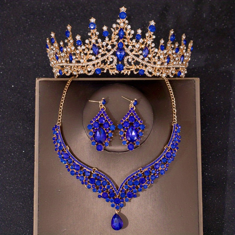 Luxury Silvery Crystal Bridal Jewelry Set Rhinestone Tiara - Temu
