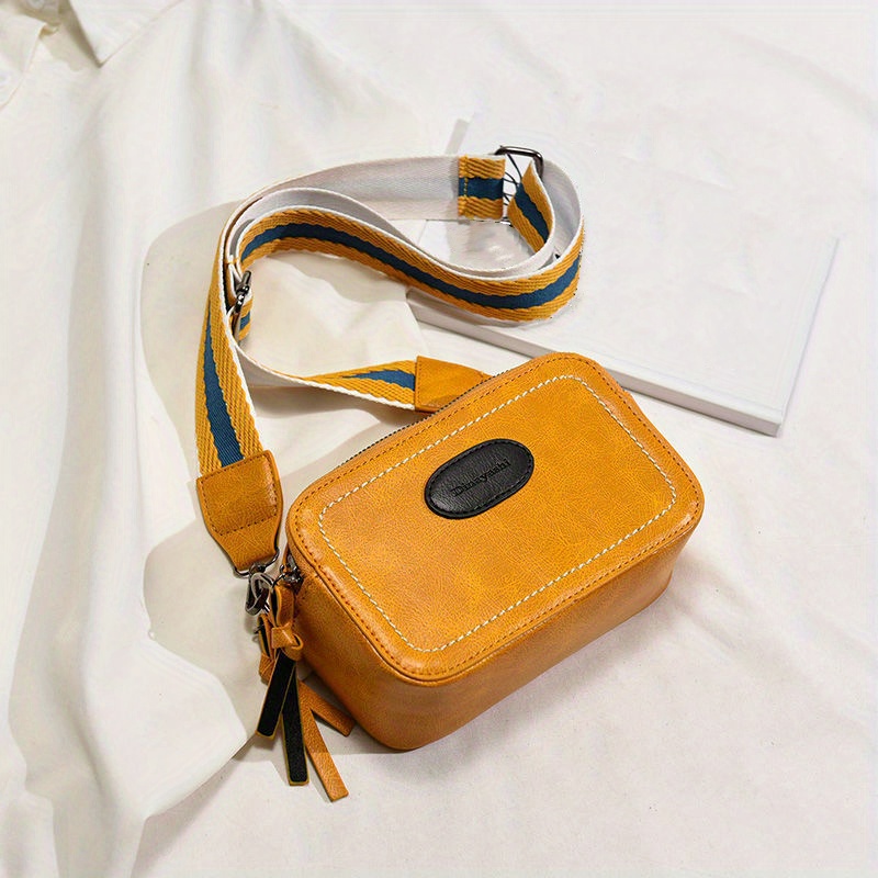 Vintage Square Crossbody Bag, Mini Wide Strap Shoulder Bag, Double Zipper  Purse For Every Day - Temu