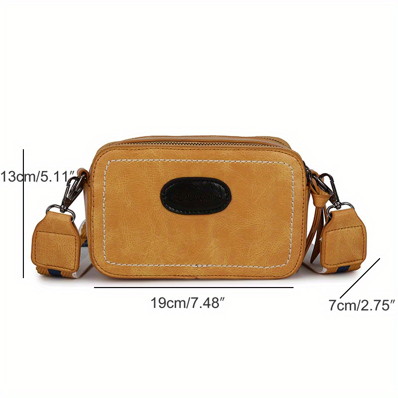 Vintage Square Crossbody Bag, Mini Wide Strap Shoulder Bag, Double Zipper  Purse For Every Day - Temu