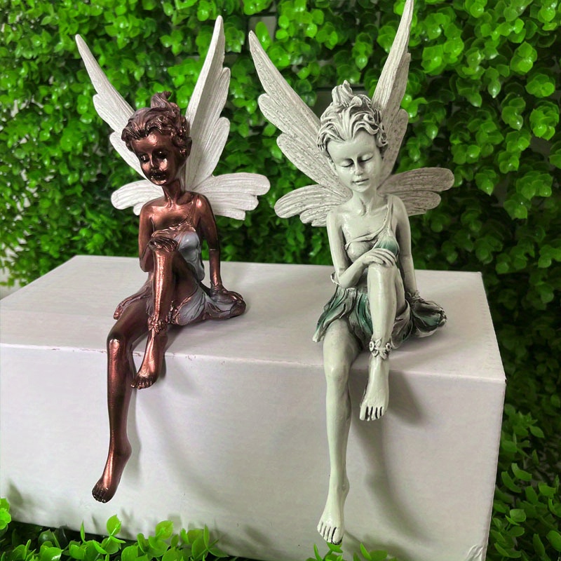 Statue de fée de jardin figurine fées d'ange en résine avec aile charmante  sculpture pour patio cour rebord Se pencher en avant - Cdiscount Maison