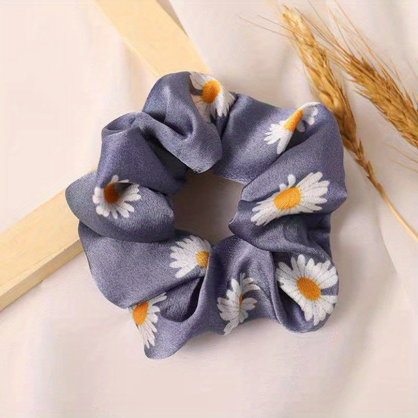 Satin Silky Large Scrunchie Hair Tie Small Daisy Pattern Head Rope