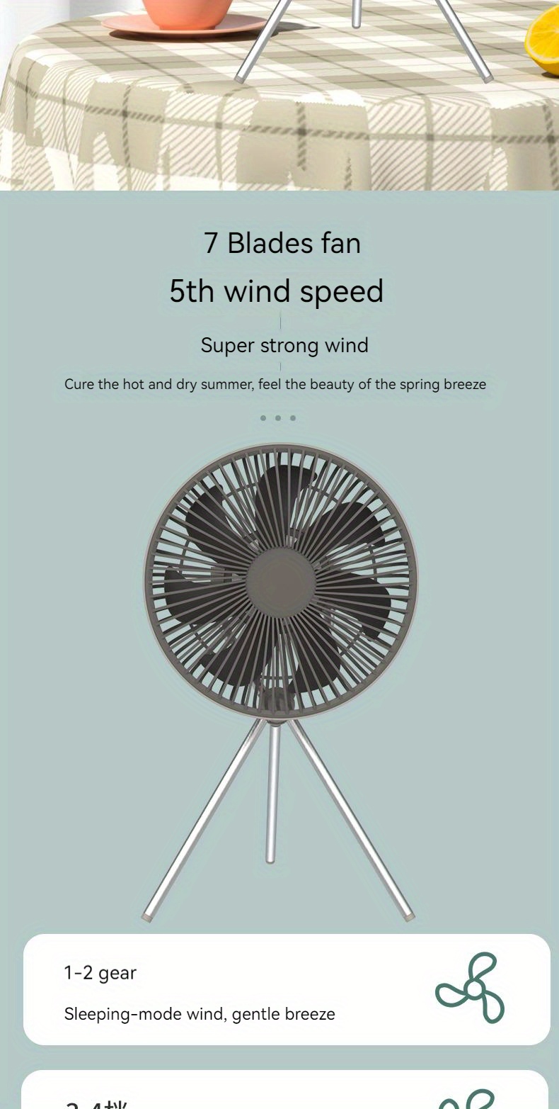 1pc outdoor small fan four speed wind adjustment 27 hours of long lasting battery life remote control magnetic suction design suspension timing details 2