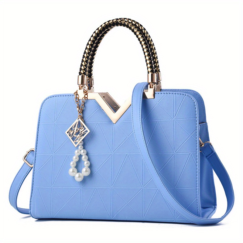 Square Double-Handle Blue Handbag