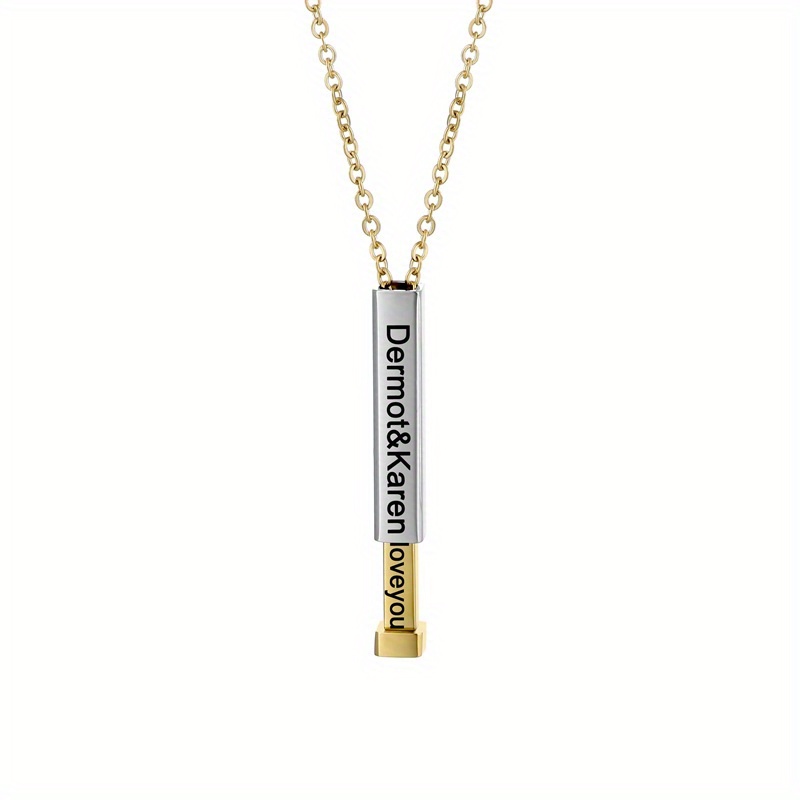 Personalized Square Retractable Necklace Engraved Name Stainless Steel
