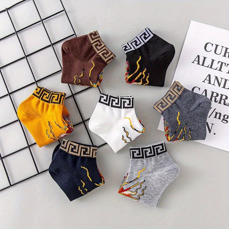 Men's Cartoon Anime Print Chinese Style Fashion Breathable Sweat-absorbing  Comfortable Novelty Funny Happy Ankle Socks - Temu