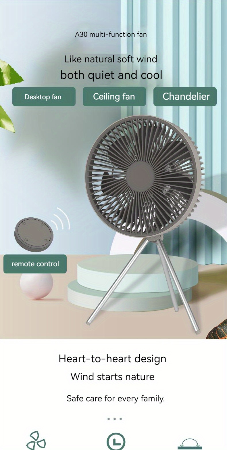 1pc outdoor small fan four speed wind adjustment 27 hours of long lasting battery life remote control magnetic suction design suspension timing details 0
