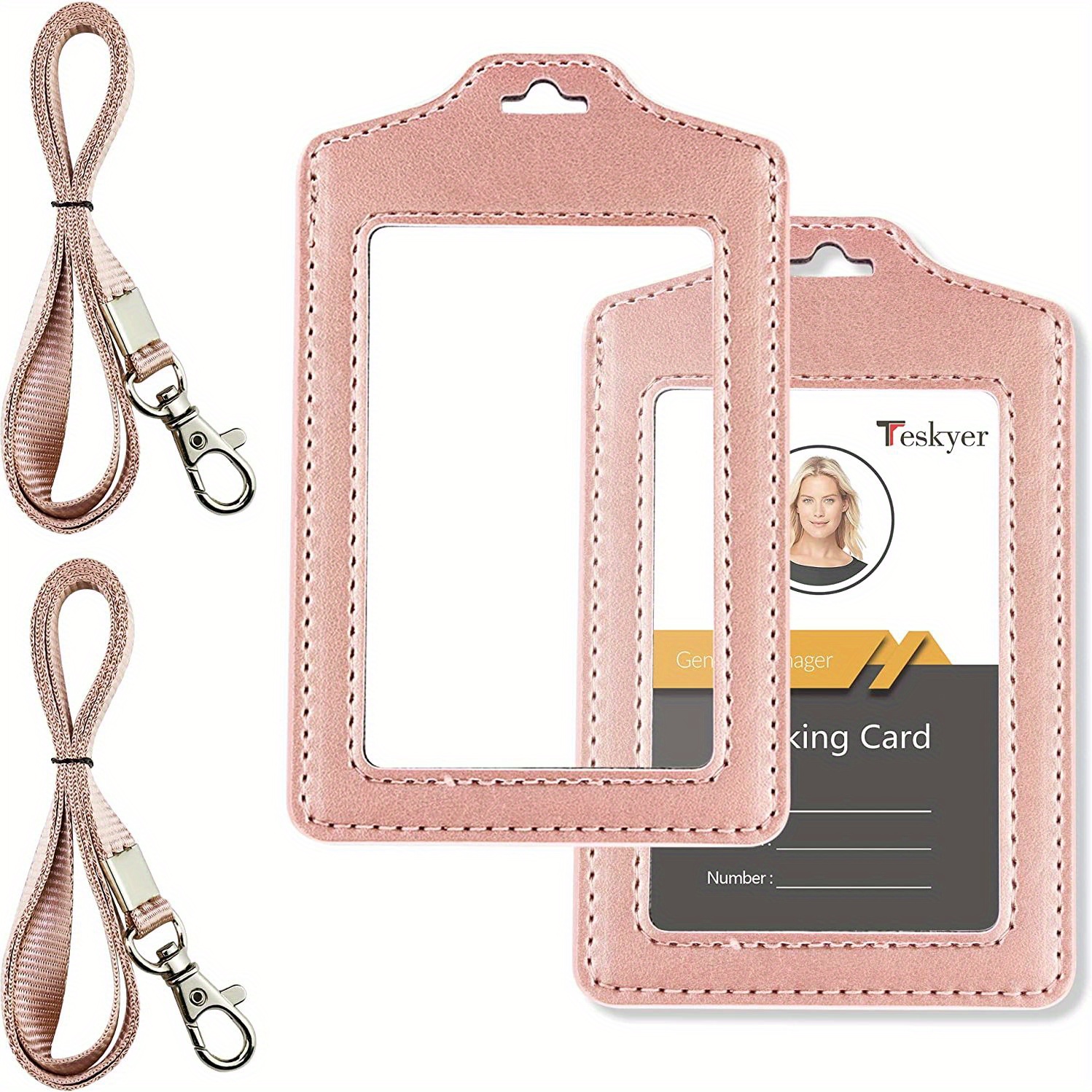 Double Sided Clear Badge Holder Lanyard Pu Leather Id Badge