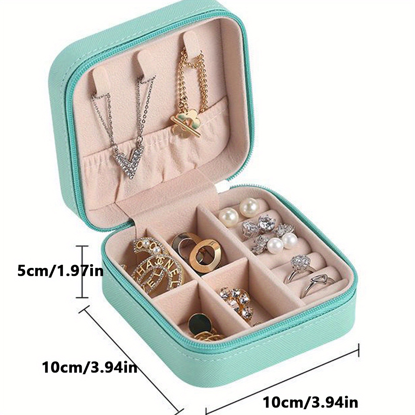 Yonzone Jewellery Box Organiser Travel Case Storage Small Boxes for Rings Earrings Necklace Bracelets, Double Layer Faux Leather Jewelry Gift Girls