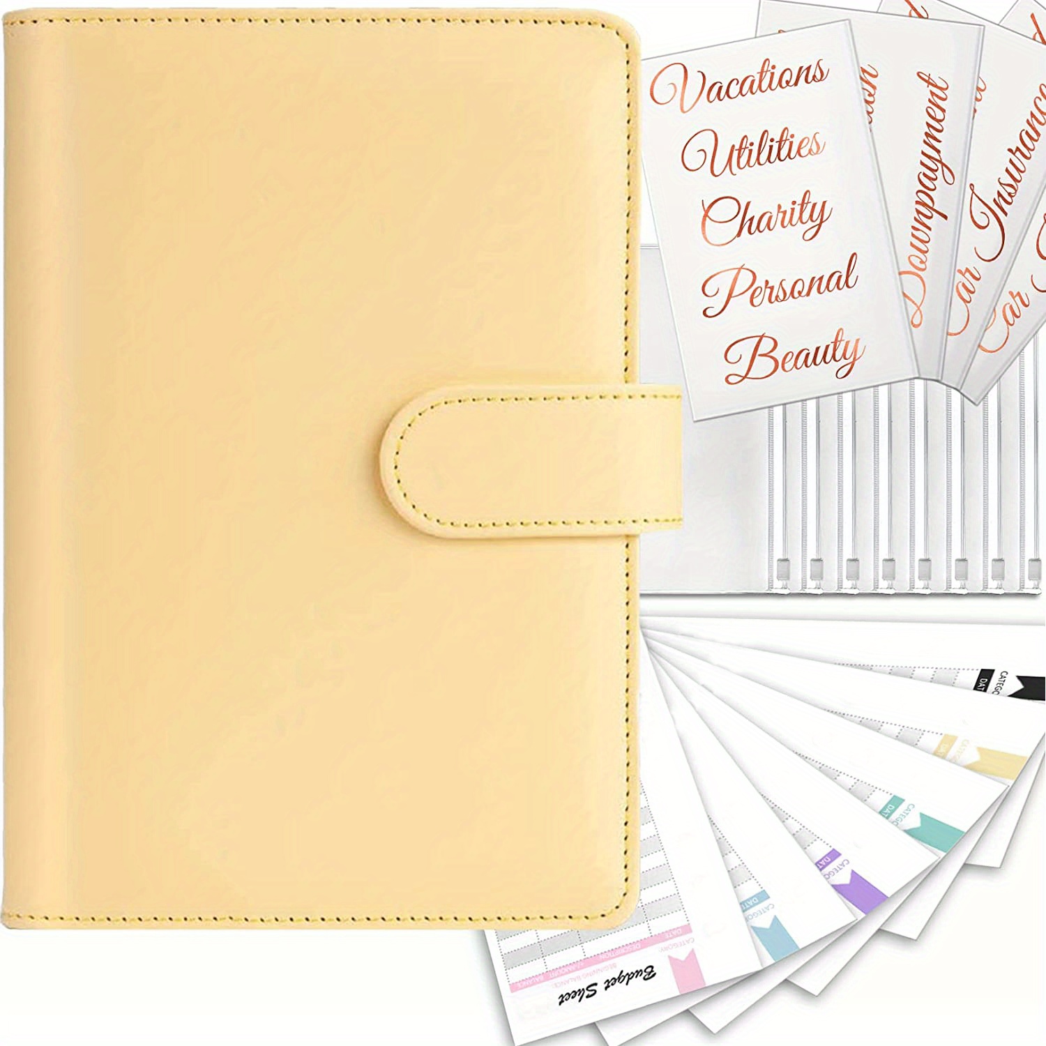 Pattern A6 PU Leather DIY Binder Notebook Cover Agenda Planner Paper Cover  Zipper Envelope,Pink 