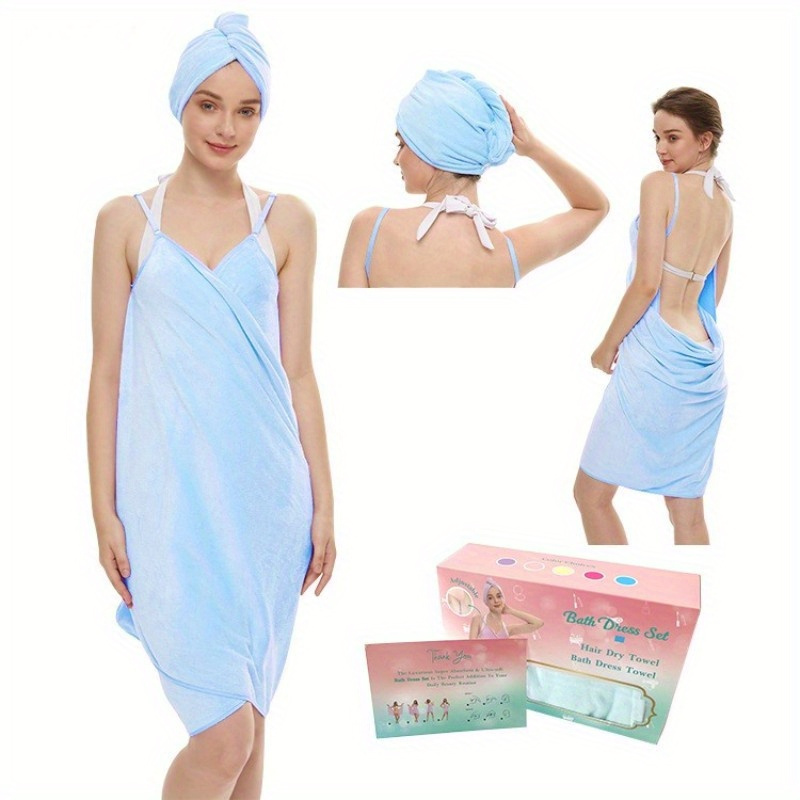  Womens Girls Front Bathrobe with Shower Cap Winter Summer Beach  Spa Wrap Towel Strapless Quick Dry : Home & Kitchen
