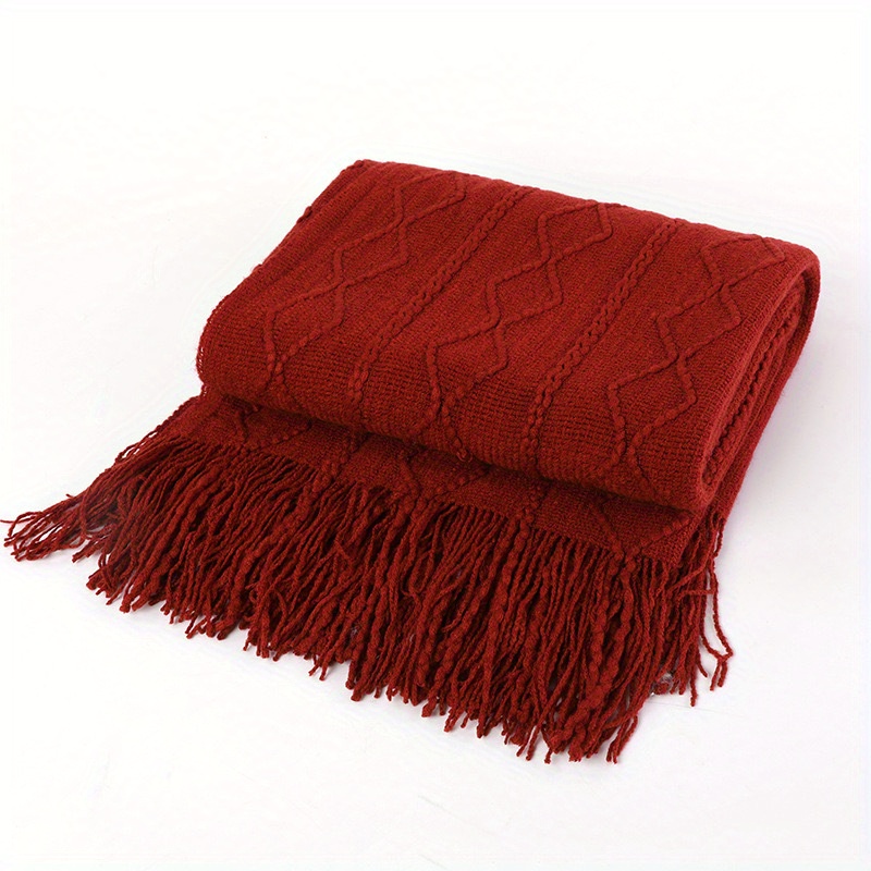 TEMU Plaid doux en acrylique avec franges, couverture décorative bohème pour canapé, lit, sofa, couverture douillette pour 50x60 pouces