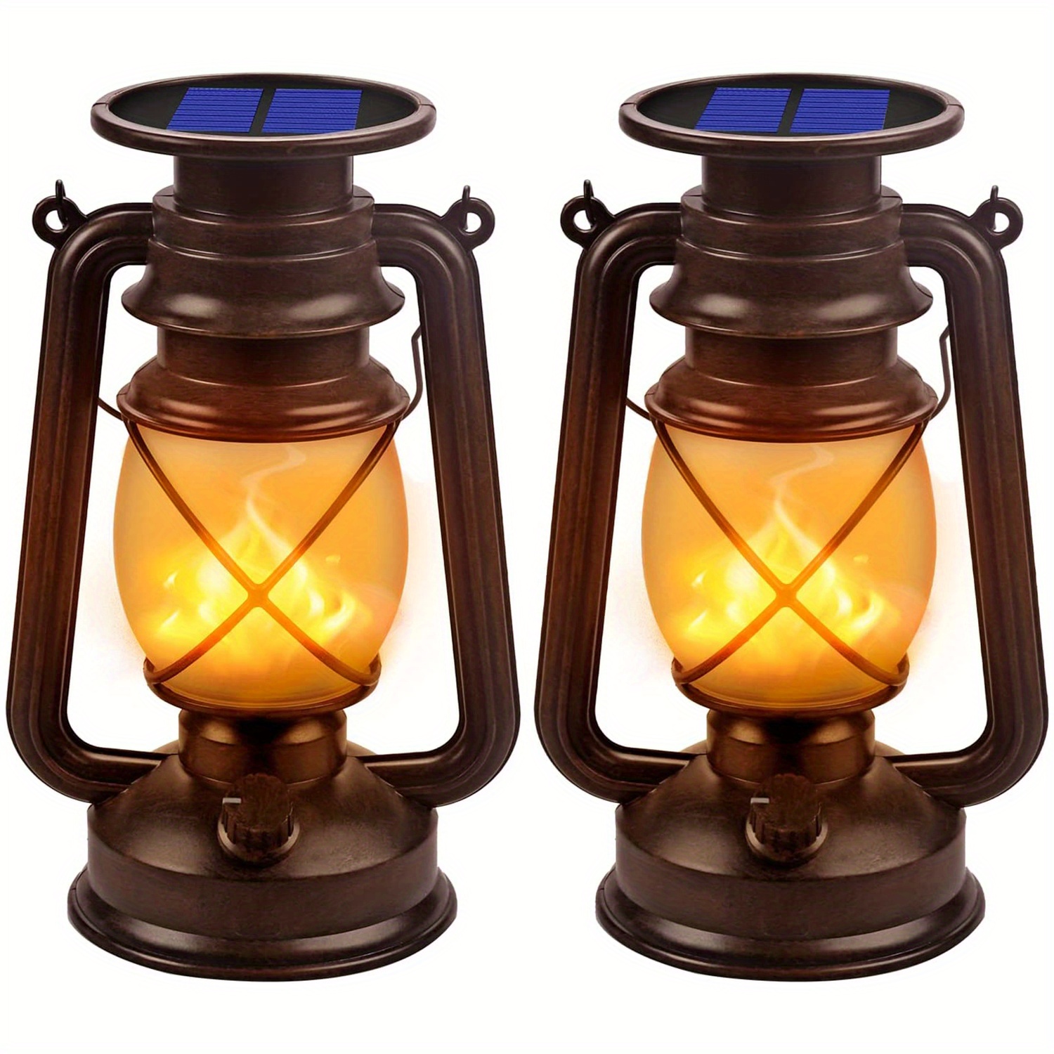 2 PCS Solar Lantern Hanging Flame Camping Lamp Outdoor Waterproof for Porch  Yard