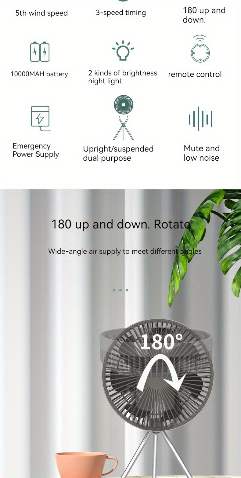 1pc outdoor small fan four speed wind adjustment 27 hours of long lasting battery life remote control magnetic suction design suspension timing details 1
