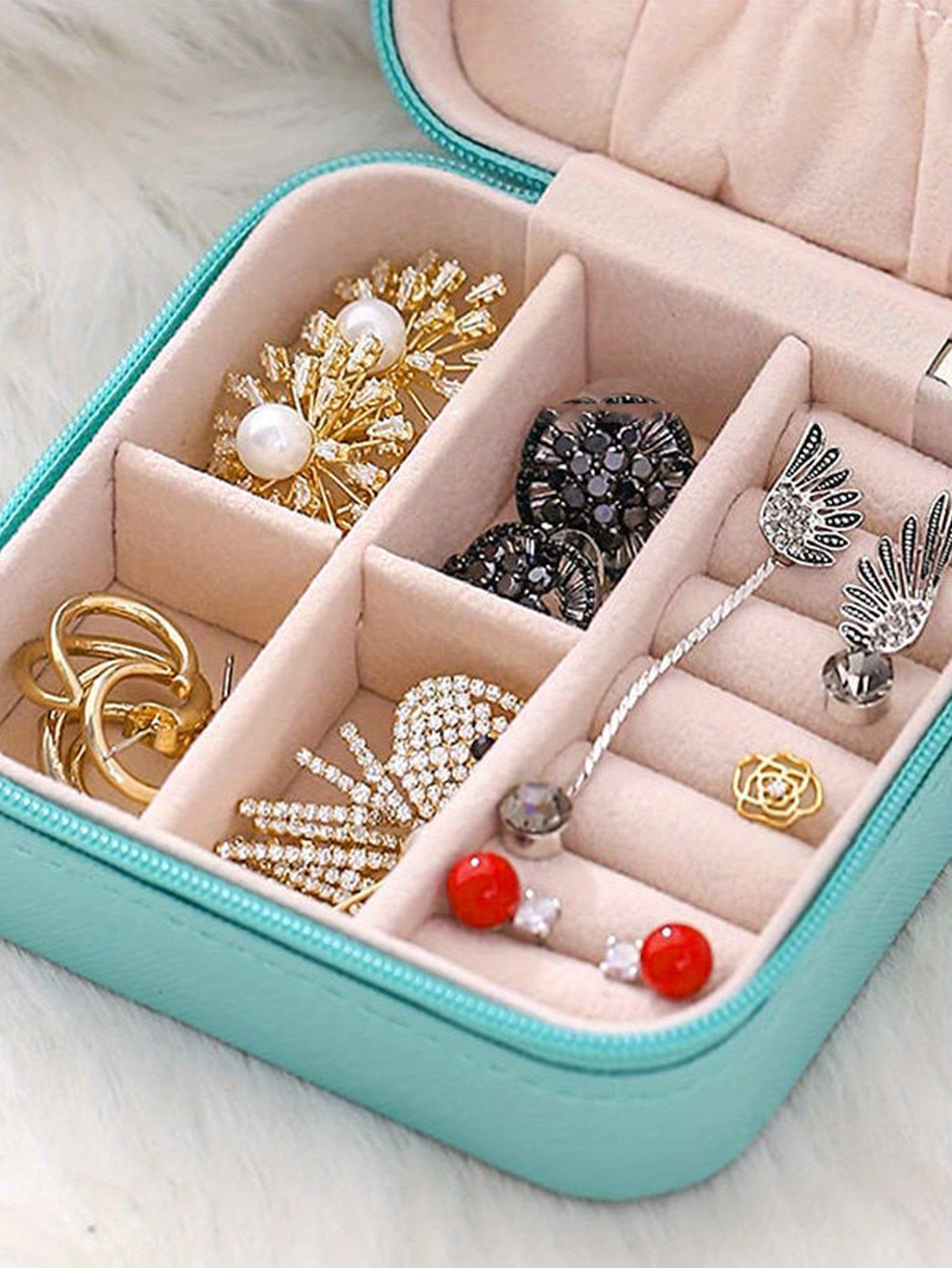 TSV Small Jewelry Box, Portable Travel Jewelry Organizer, Mini Display Case  with PU Leather for Girls Women Rings Earrings Necklaces Storage
