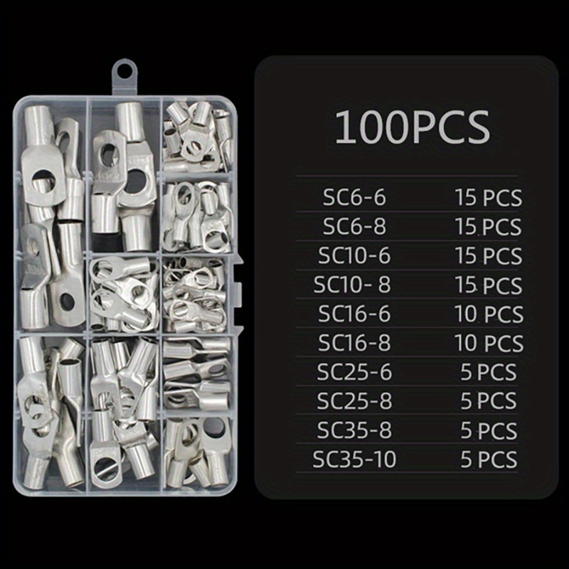 90/100pcs Sc Battery Wire Lugs Copper Crimp Rings Connectors Eyelets For Auto Car Marine For Wire Lugs Wire Terminals Wire Connector Battery Cable Ends Copper Cable Lugs Crimp Wire Terminals Heavy