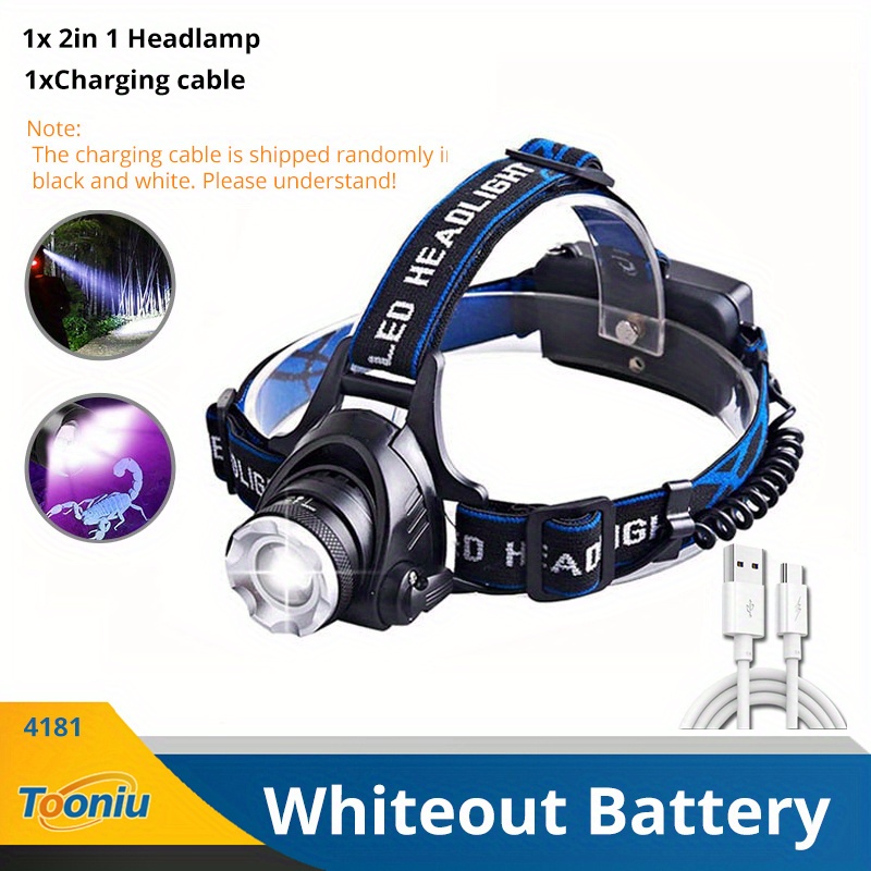 Rechargeable Headlight With Zoom 5w 395nm Uv 4 Modes And 2x 18650 Batteries  Perfect For Camping And Hunting - Sports & Outdoors - Temu