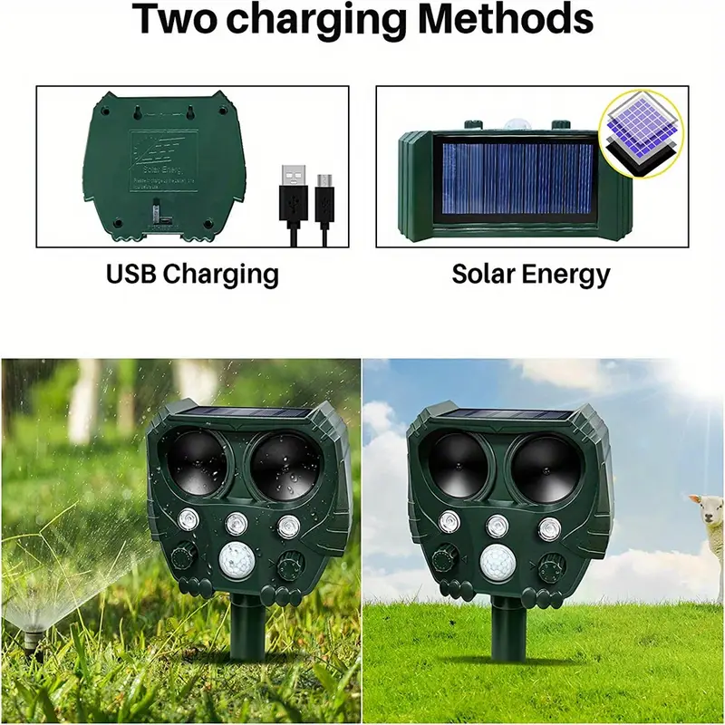ultrasonic animal repeller solar animal deterrent with motion sensor and flashing lights outdoor waterproof farm garden yard repellent for cat rodent squirrel dog rabbit raccoon skunk fox deer etc details 13
