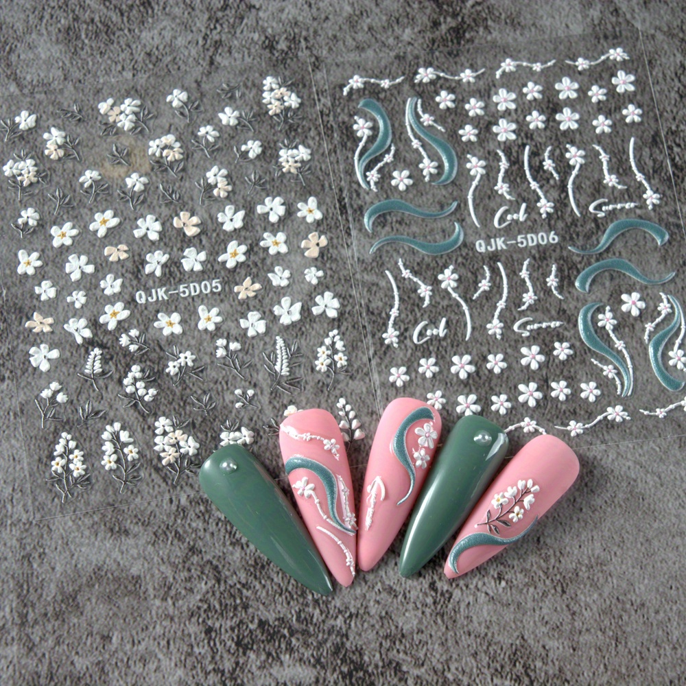 Summer Nail Decals Blue White Flowers Dandelion Camellia Temu
