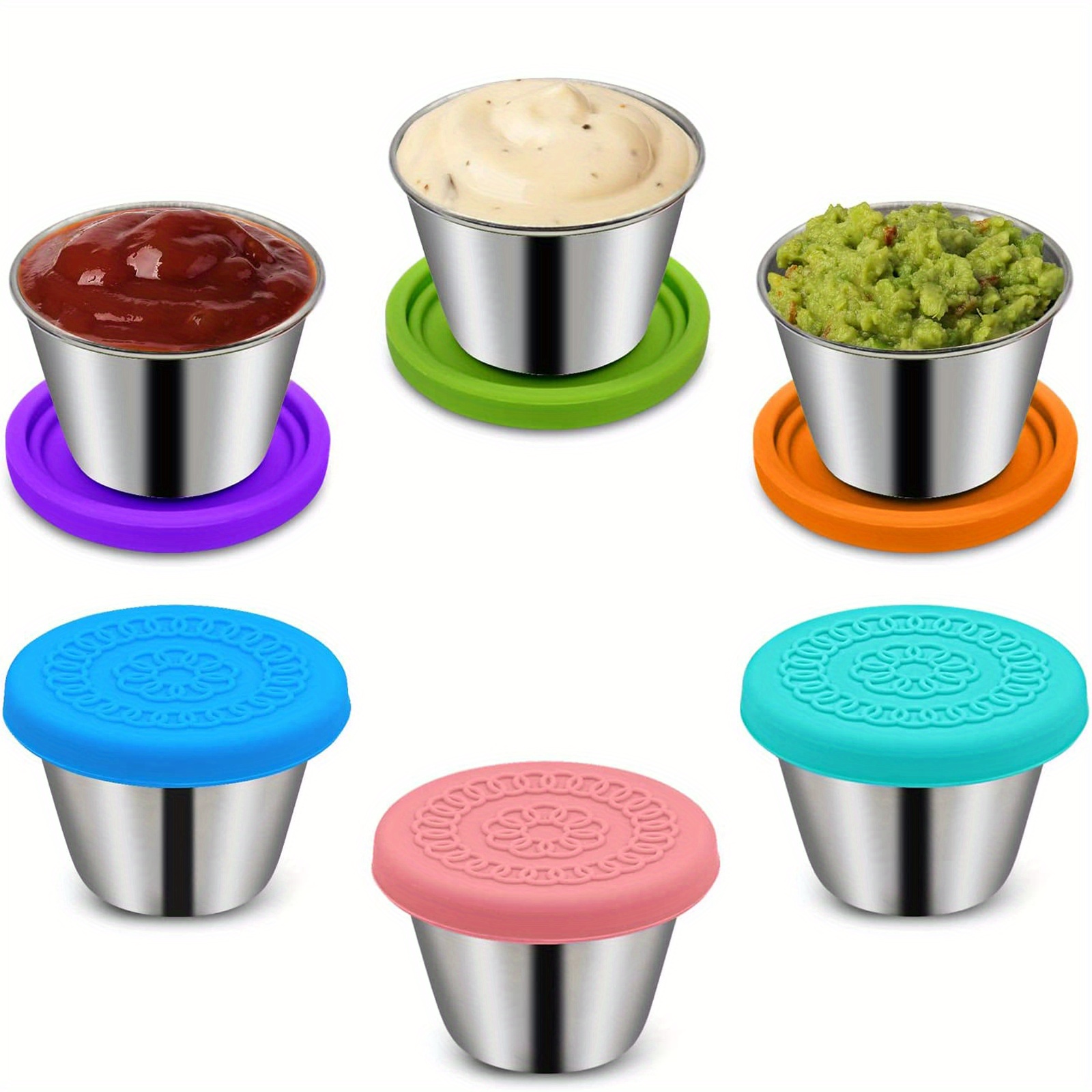 6pcs, Salad Dressing Container, Small Condiment Containers With Leakproof  Lids, Reusable Stainless Steel Sauce Cups For Lunch Bento Box, Picnic And Tr