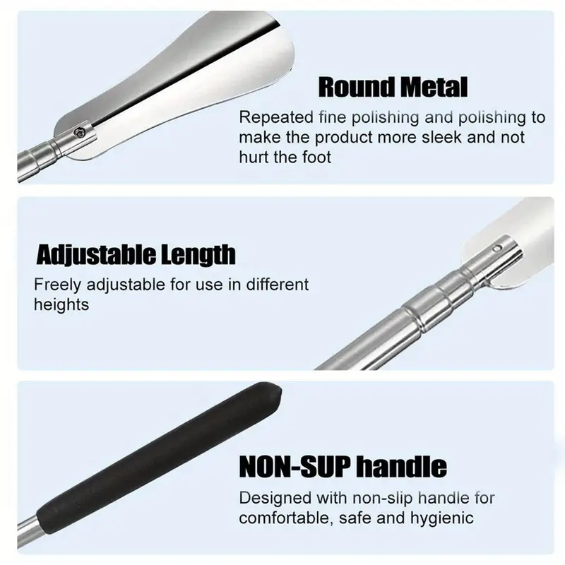 extendable shoe horn stainless steel retractable shoe spoon non slip handle for elders flexible shoe horn pull accessories lifter adjustable length 1pcs simple design is firm and practical details 4