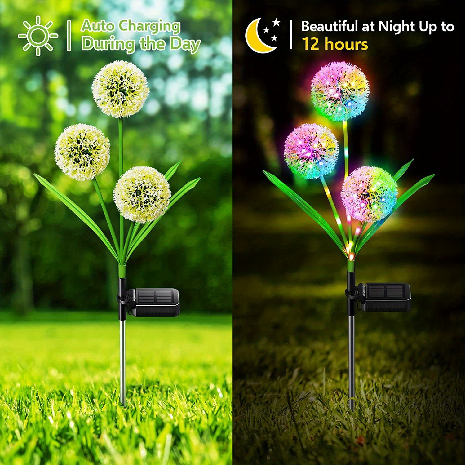 1pc 2pcs solar outdoor lights decorative 36leds solar garden lights with 2 lighting modes 3 in 1 solar dandelion flowers ip65 waterproof solar powered outdoor lights for garden yard multi colored details 5