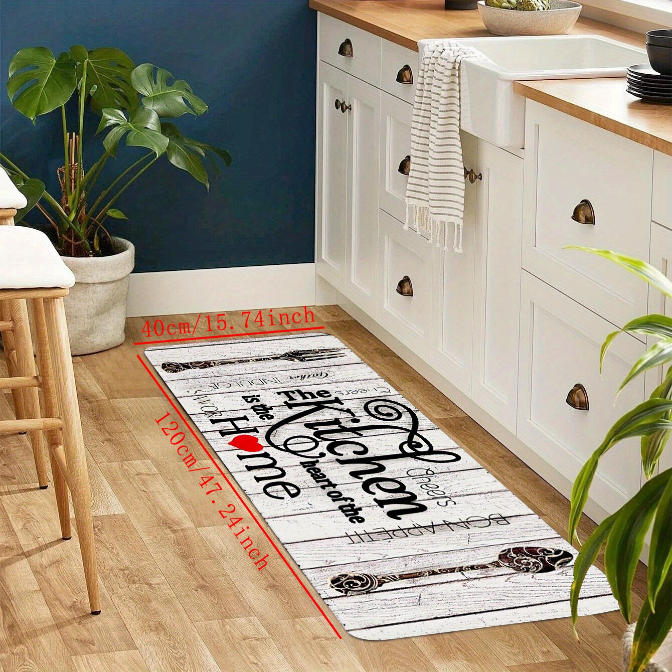 Soft Thickened Kitchen Mat, Striped Non-slip Oil-proof Floor Mat