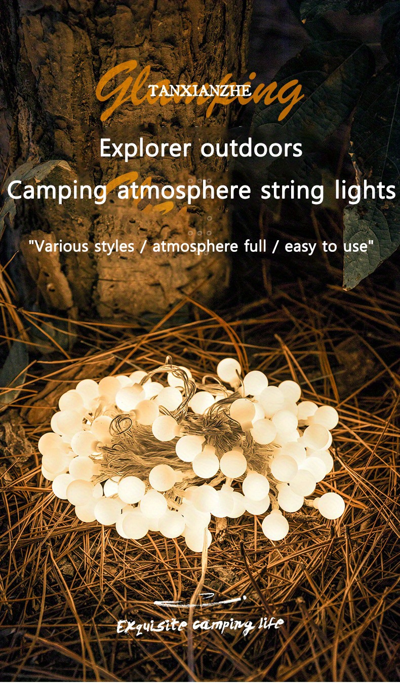 TANXIANZNHE outdoor camping lights canopy atmosphere light string led tent  lights decoration hanging lights long battery life