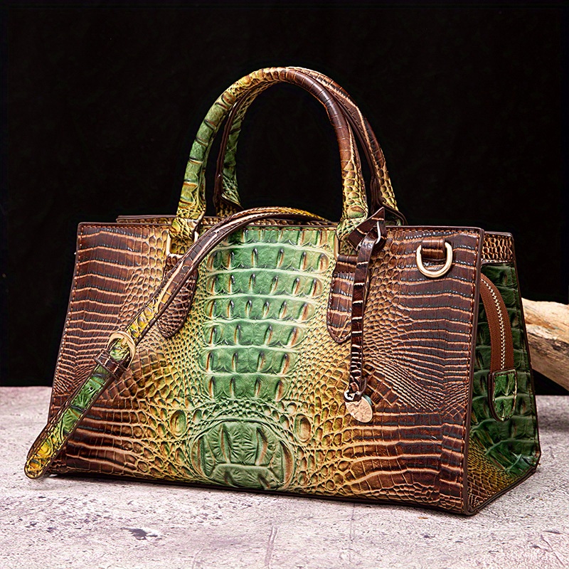 Elegant Gradient Color Tote Bag, Mini Crocodile Pattern Handbag, Luxury Pu  Leather Crossbody Purse For Women - Temu