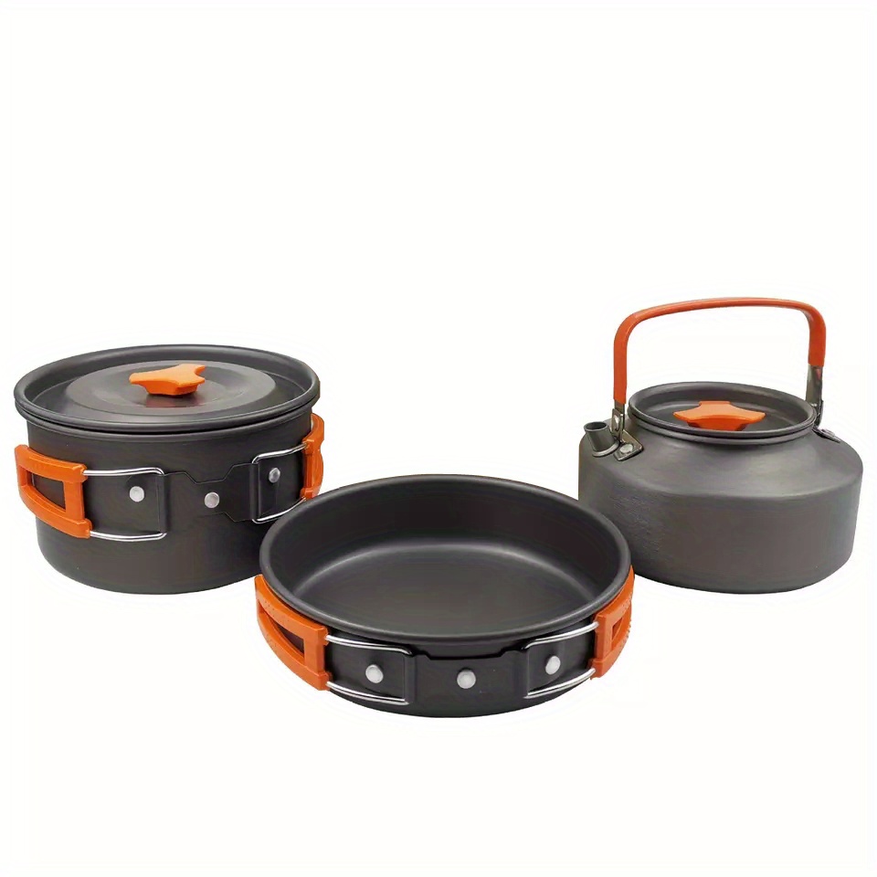 3pcs Set Lightweight Outdoor Cooking Utensils Kit Portable Camping Pot Pan  Kettle Soup Wok Pot Cookware Set - Sports & Outdoors - Temu