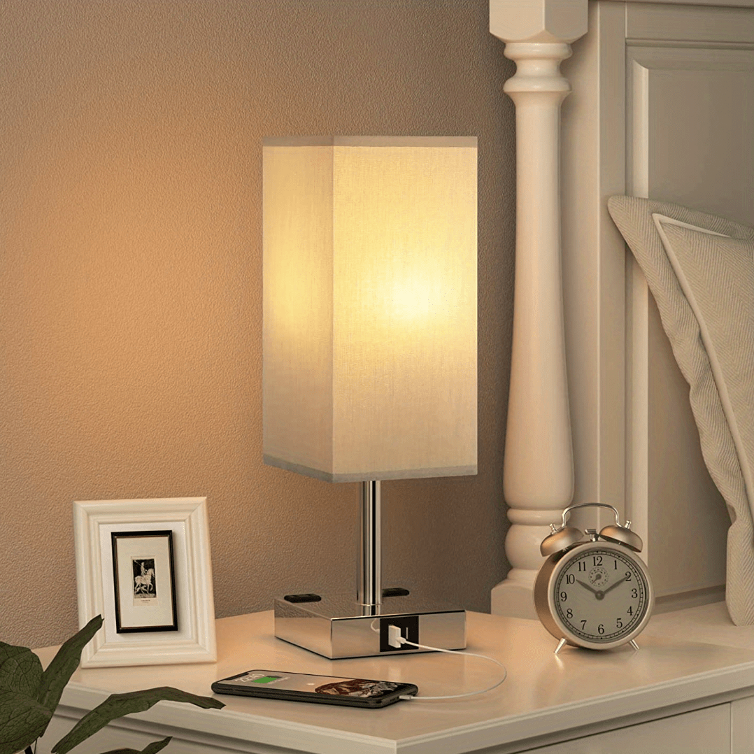 Acheter Lampe de Table de chevet en tissu, lampe de chevet avec ampoule LED  blanche chaude, lampe de bureau, commande tactile, USB A