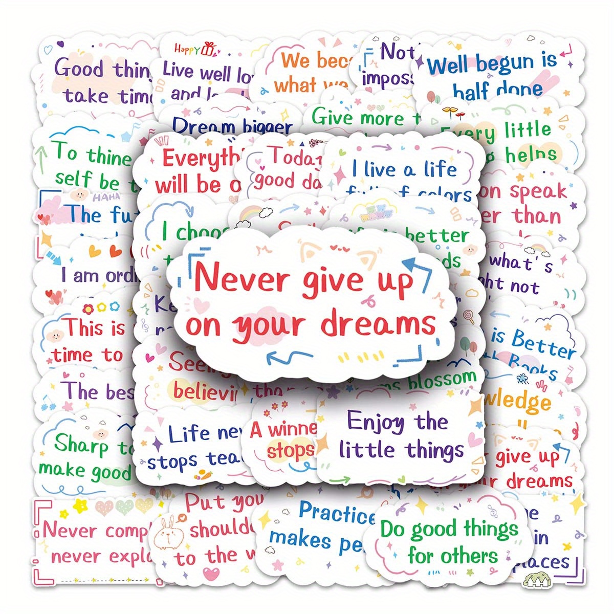 Inspirational English Sentences Pattern Waterproof Stickers Temu