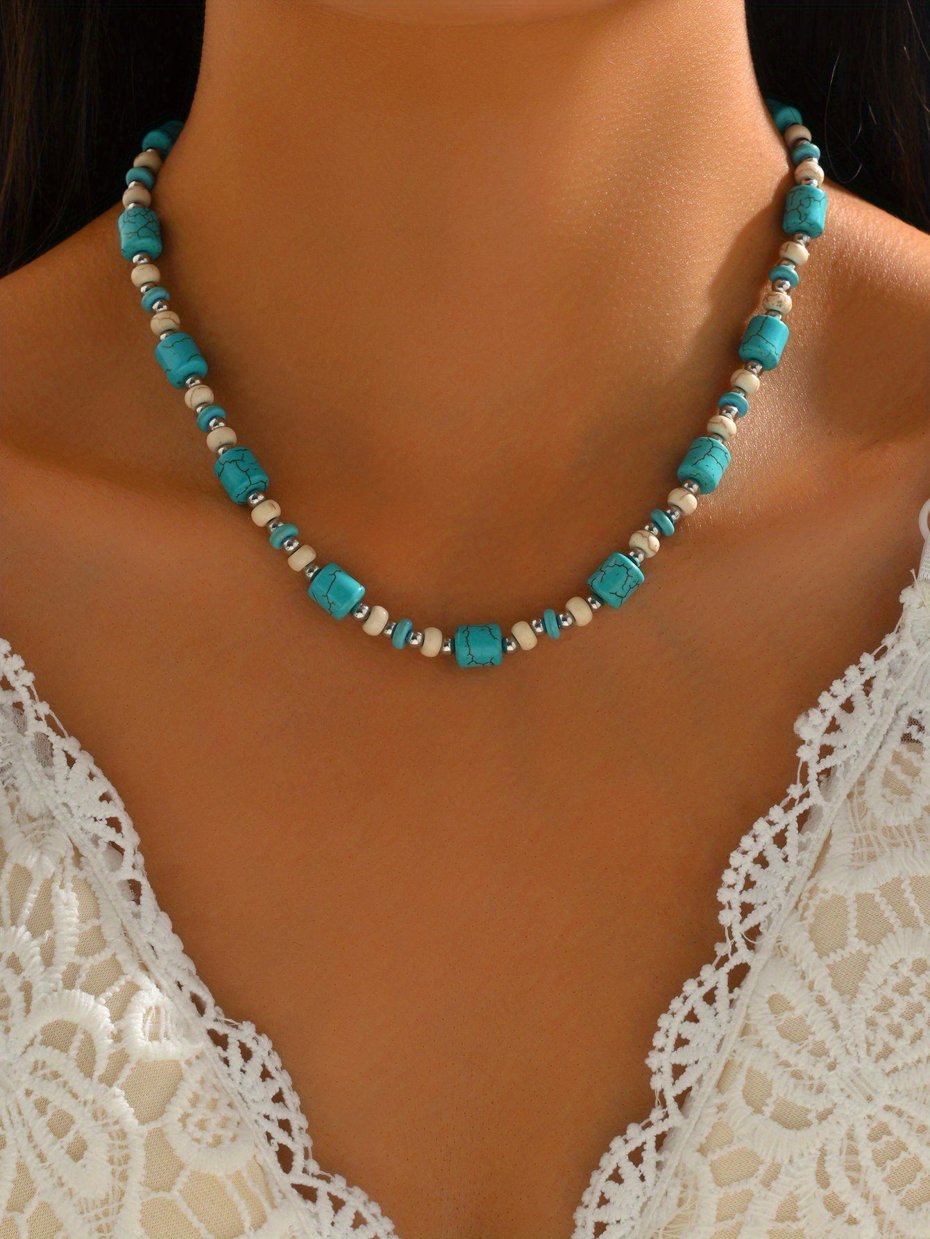 Elegant Handmade Turquoise Necklace Ladies Dating - Temu