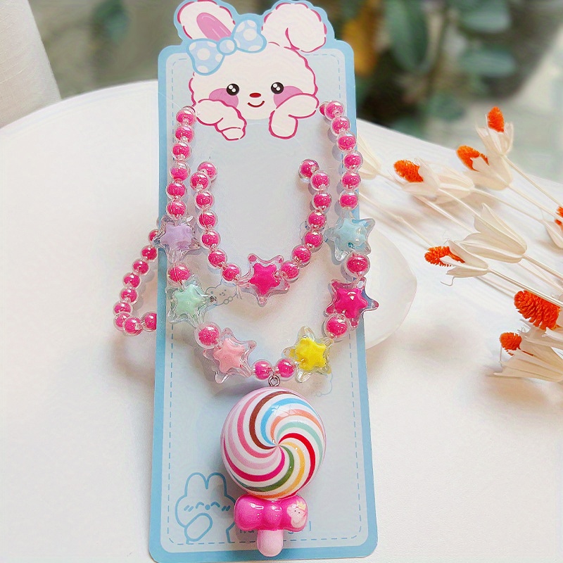 Adorable Cartoon Princess Jewelry Set For Girls Long Pearl