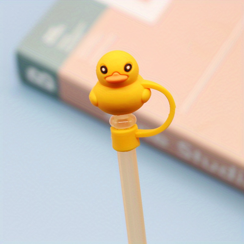 Cartoon Straw Cover Reusable Silicone Straw Caps Decor for 5-10mm (Duck  Yellow)