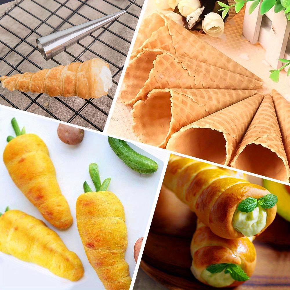 stainless steel cone shaped pastry tube for cream horns bread rolling tool ice cream crispy skin mold details 4