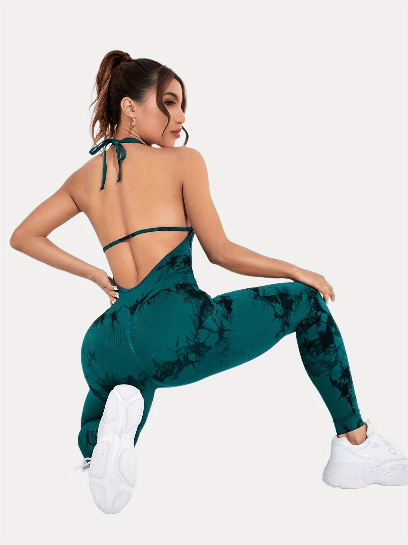 Tie Dye Halter Neck Sports Jumpsuits Seamless Backless Sexy Yoga Workout Catsuit Women's Activewear