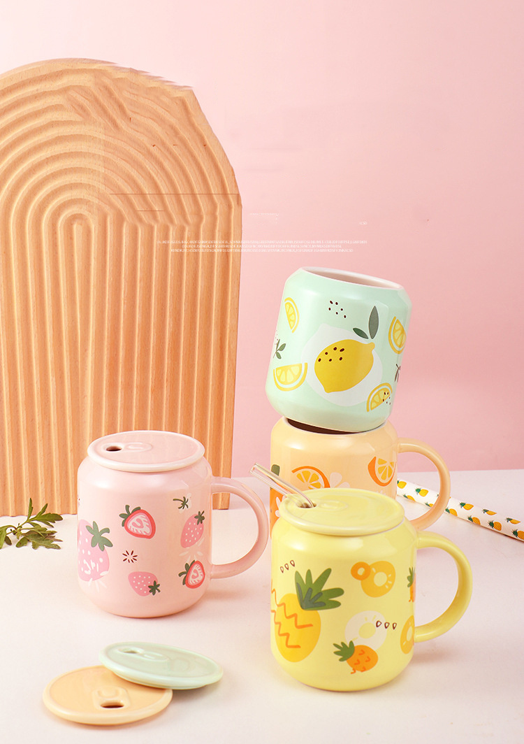 Kawaii Flower Glass Cup With Lid Straw Cute Orange Coffee Mug Milk