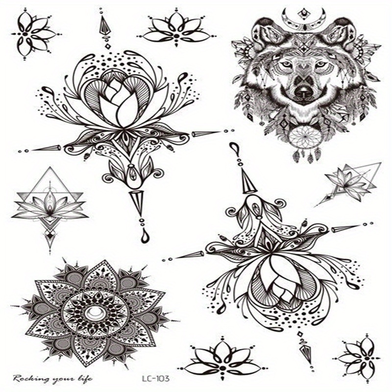 Datura Flower Vintage Hand Back Pattern Tattoo Sticker Black And