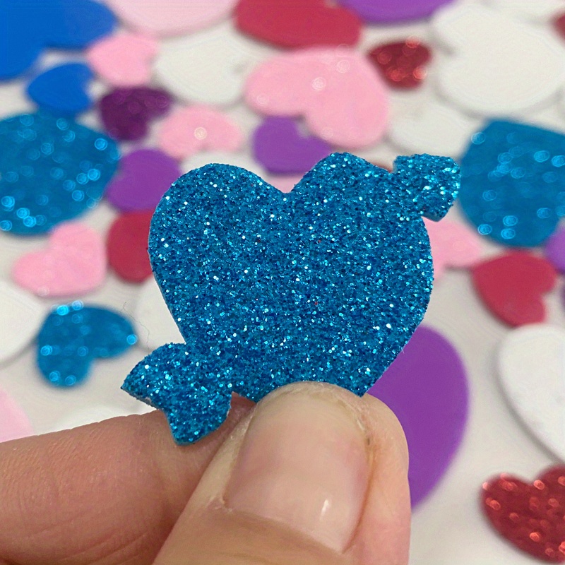 2X 50 Pcs Heart Shape Self Adhesive Foam Glitter Stickers for Kids Crafts 