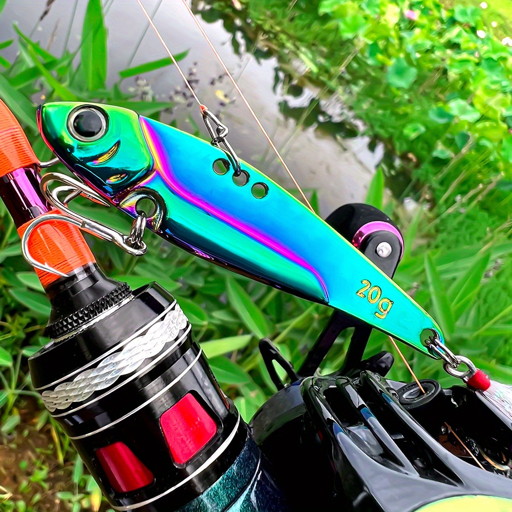 [Colorful VIB Fishing Lure] PROBEROS Colorful Vibration Sequin Long Casting VIB Fishing Lure | 1pc 5g-20g Artificial Bass Bait Sinking Spinner Spoon Swimbait with Artificial Feathers