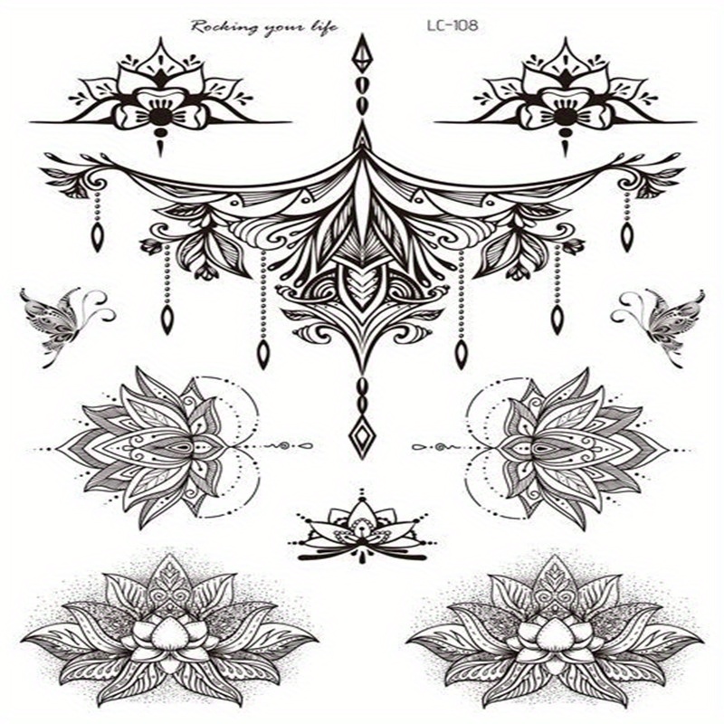 Datura Flower Vintage Hand Back Pattern Tattoo Sticker Black And