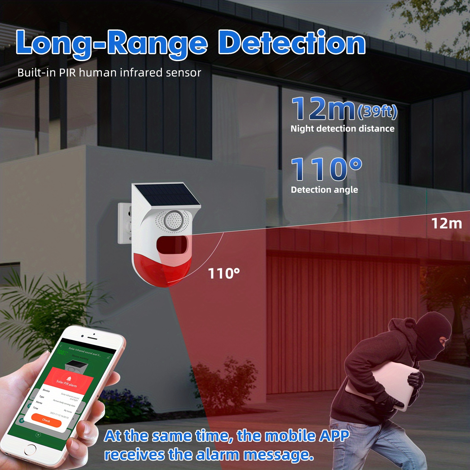 Solar Strobe Alarm Light With Motion Sensor Detector Smart Temu