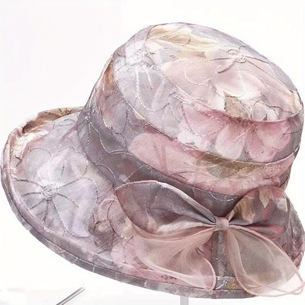 Flower Print Sun Hat Mesh Breathable Organza Bucket Hat